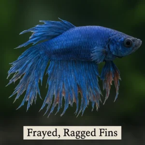 betta suffering from fin rot with ragged fins